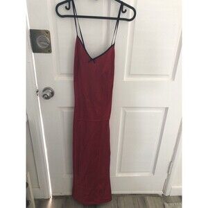90s Vintage Adonna Red Bow Slip Dress Full Length Long Maxi Cross Back Medium